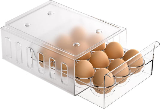 Ettori Refrigerator Egg Holder,Drawer Type Egg Container,Suitable for Refrigerator,Excluding BPA Refrigerator storage box-12 One Egg Storage,Stackable