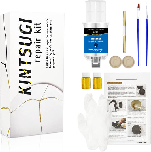 Kintsugi Golden Repair Kit,JapanKintsugi Suit,Improve Your Ceramics,Repair Meaningful Pottery with Golden Powder Gum,Perfect for Beginners to Recover Meaningful Gifts